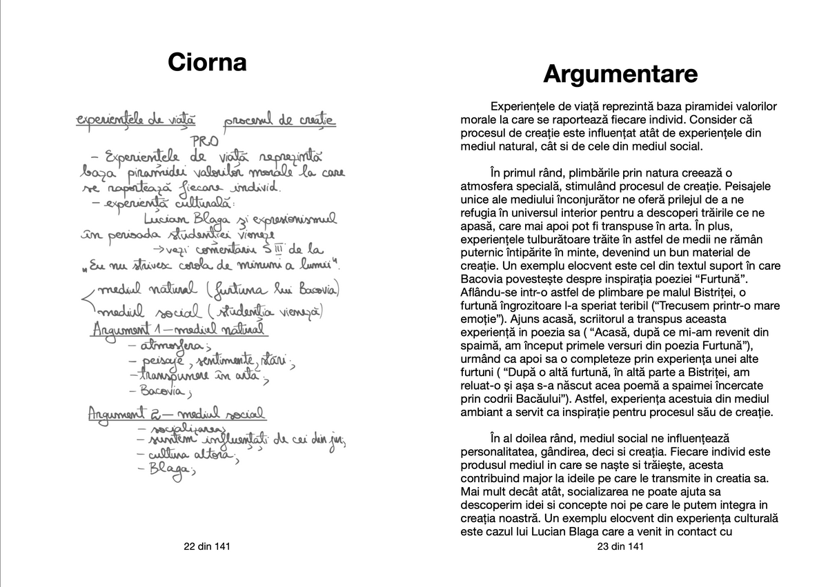 Argumentare si ciorna - Carte Subiectul 1B Bac Romana