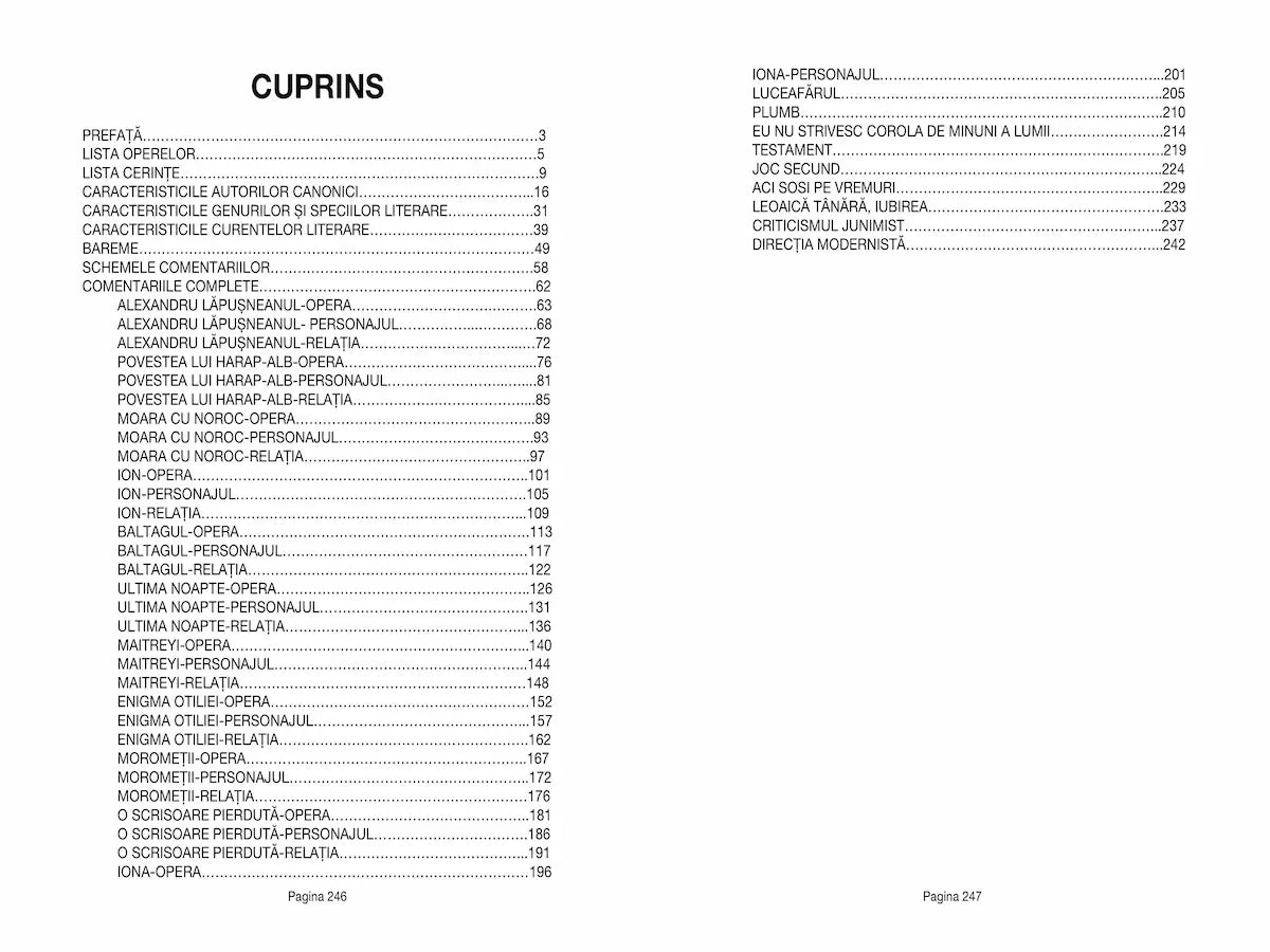 Continutul cartii pentru subiectul 3 Bac Romana care te învață cum să redactezi un eseu complet și coerent, cu modele de comentarii pentru toți autorii și genurile literare din programă