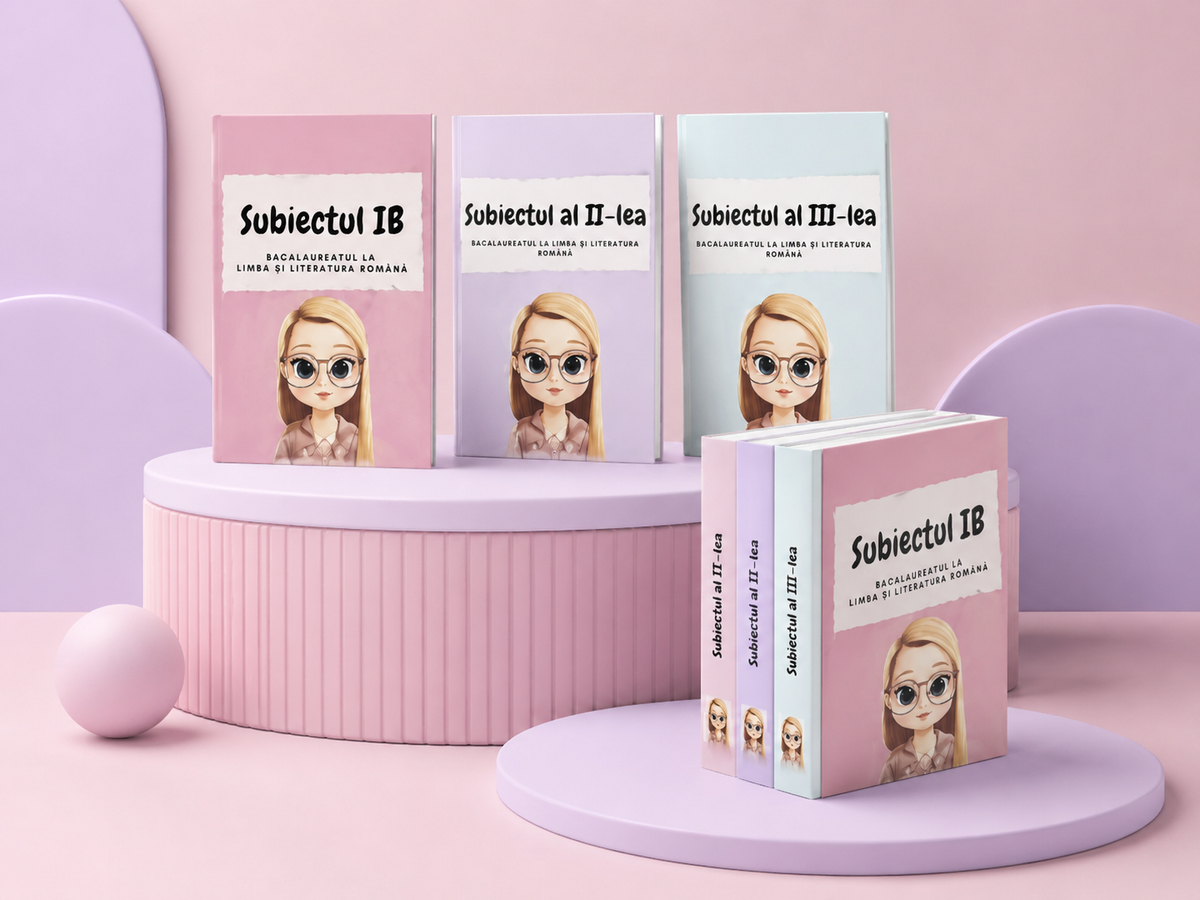 Mockup cu ghidurile Bac Română Colega de Meditații: Subiectul I B, Subiectul II, Subiectul III și pachetul complet.