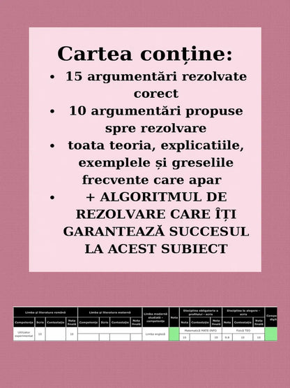 Coperta spate - carte Subiectul 1 (IB) care  te învață să redactezi argumentarea pas cu pas, conform baremului oficial, prin exemple clare și șabloane explicate