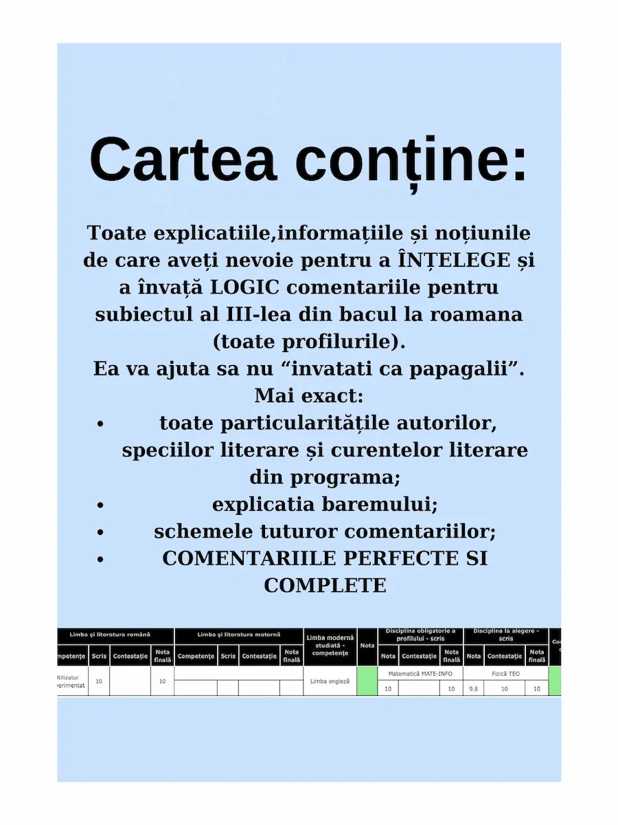 Copertă (spate) carte Subiectul III – Eseuri și comentarii complete, ghid clar și structurat pentru Bac Română