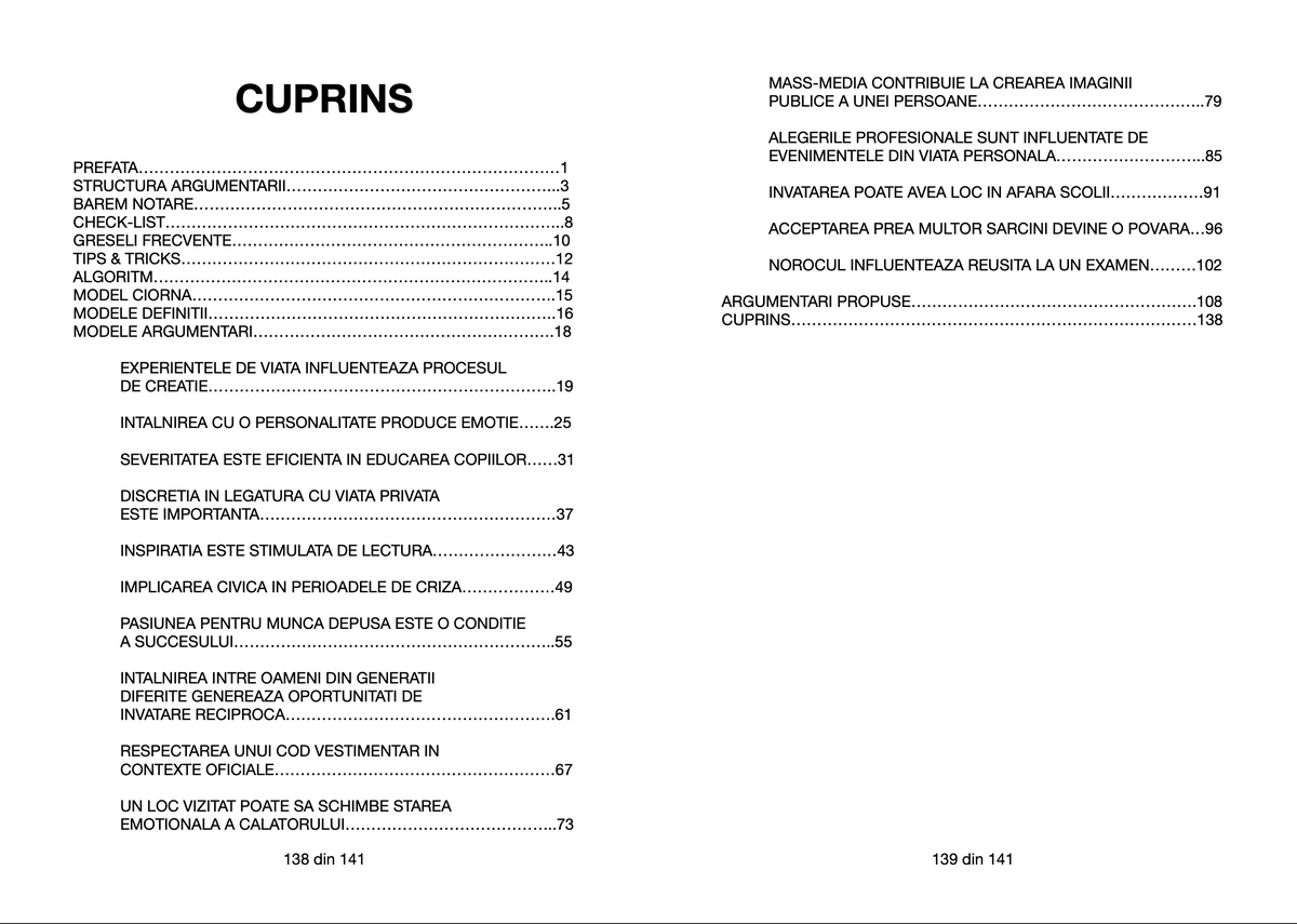 Cuprins - Carte subiectul 1B Bac Romana