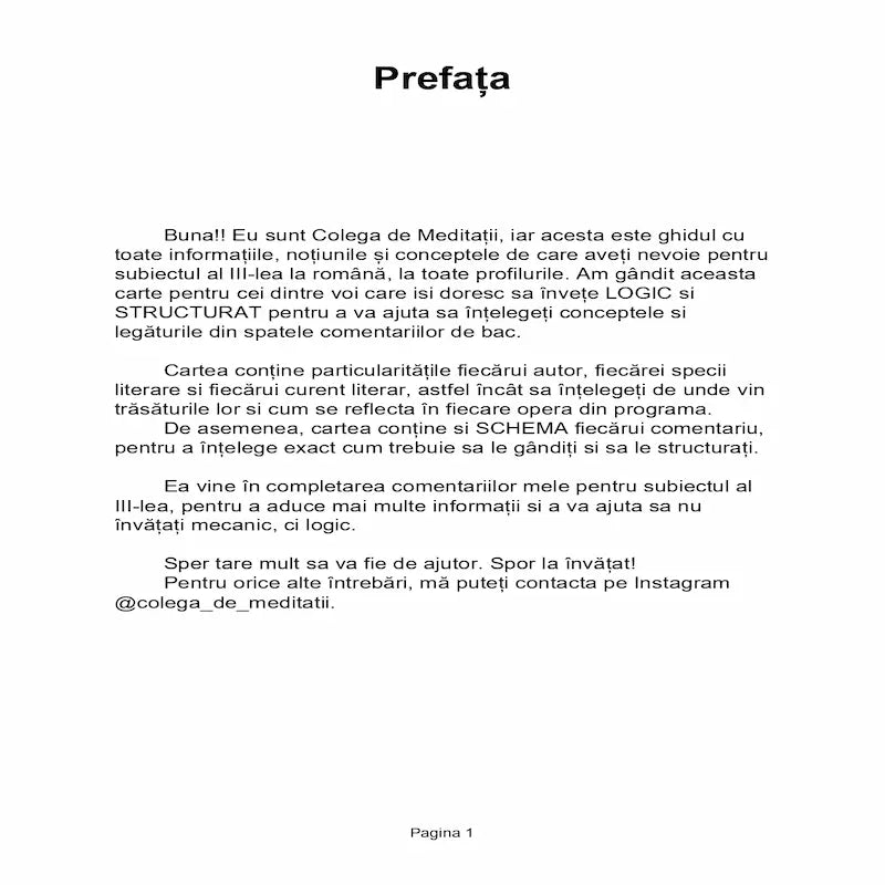 Introducere carte Subiectul III Bac Română cu explicații despre metoda de învățare logică și structurată
