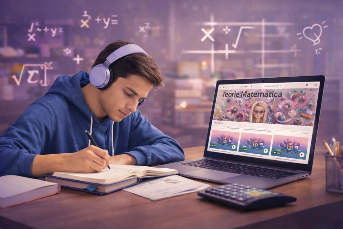 Elev care rezolva exercitii de matematica online, in timpul unui curs de pregatire pentru Bac cu "Colega de Meditatii".