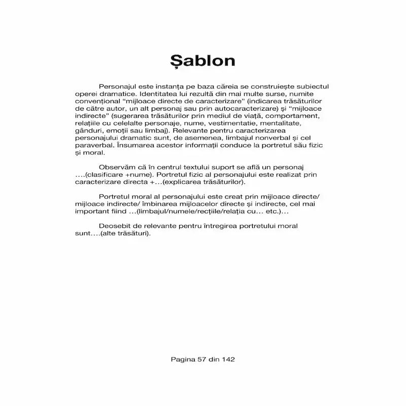 caracterizare personaj subiectul 2 bac romana explicatie schema exemple