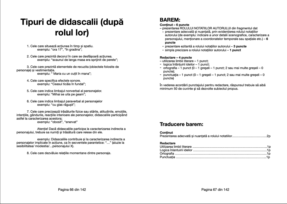 Tipuri de didascalii - Carte Subiectul 2 Bac omana
