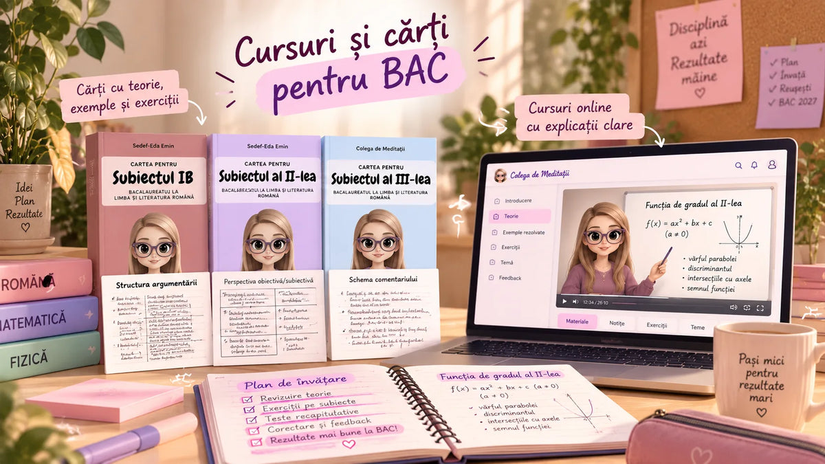 Cărțile pentru BAC Română și cursurile online Colega de Meditații pe laptop