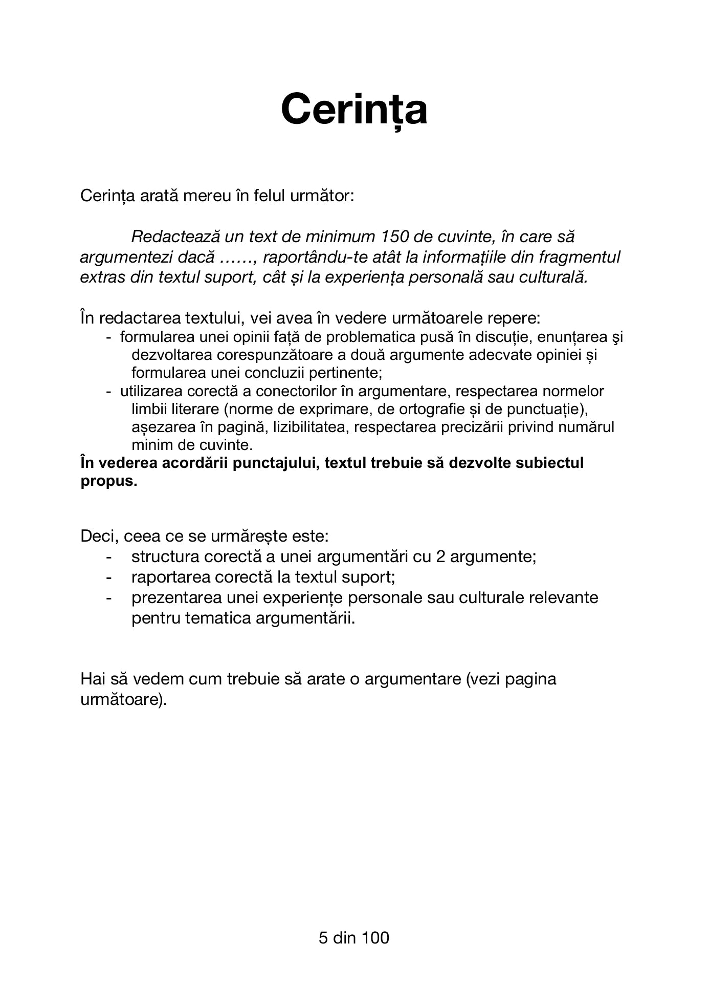 Cerința Subiectul I B Bac Română – redactare text argumentativ