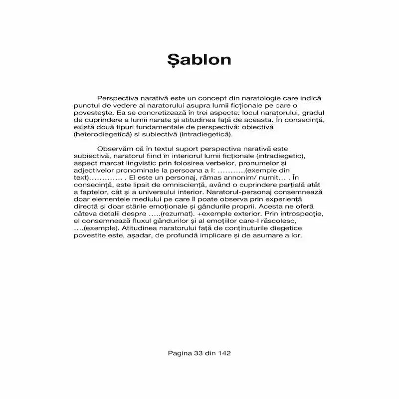sablon subiectul 2 bac romana perspectiva narativa model raspuns complet
